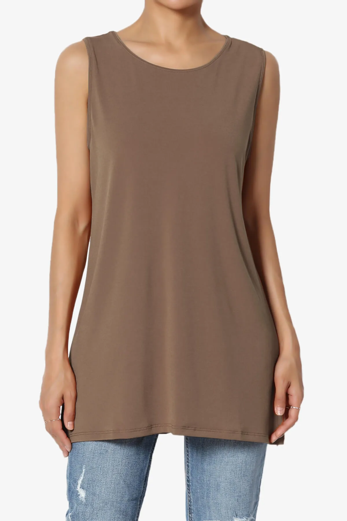 Lilly Sleeveless Side Slit Fluid Knit Tank Top