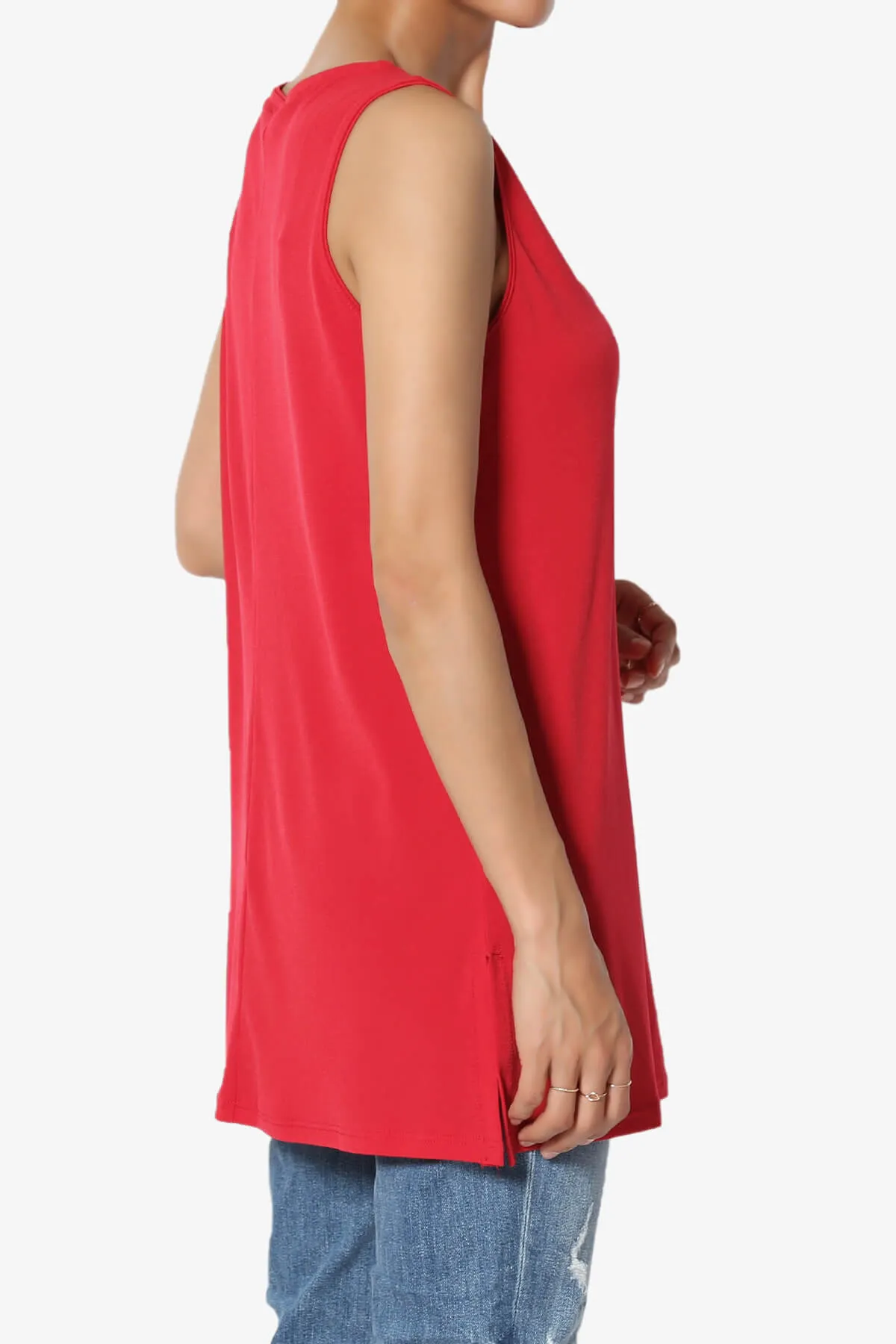 Lilly Sleeveless Side Slit Fluid Knit Tank Top