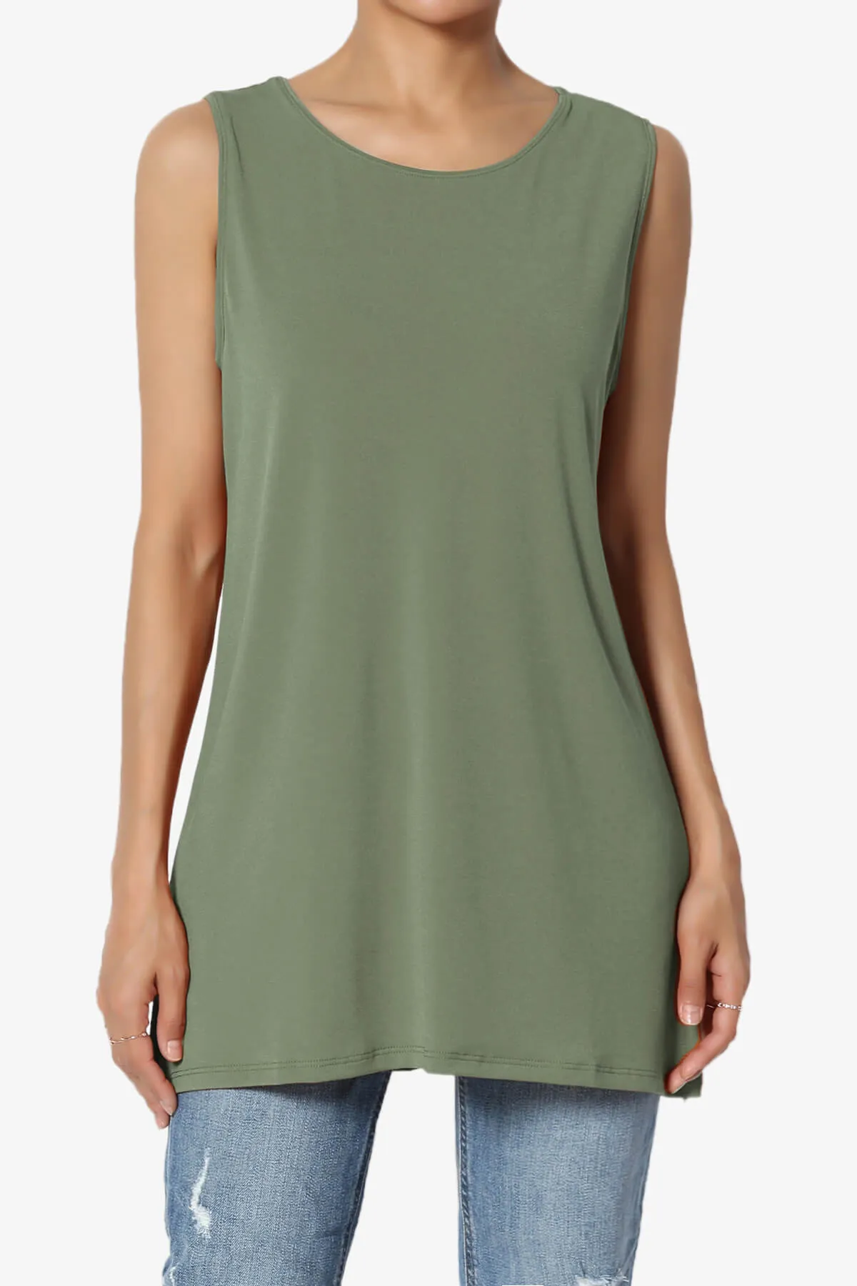 Lilly Sleeveless Side Slit Fluid Knit Tank Top