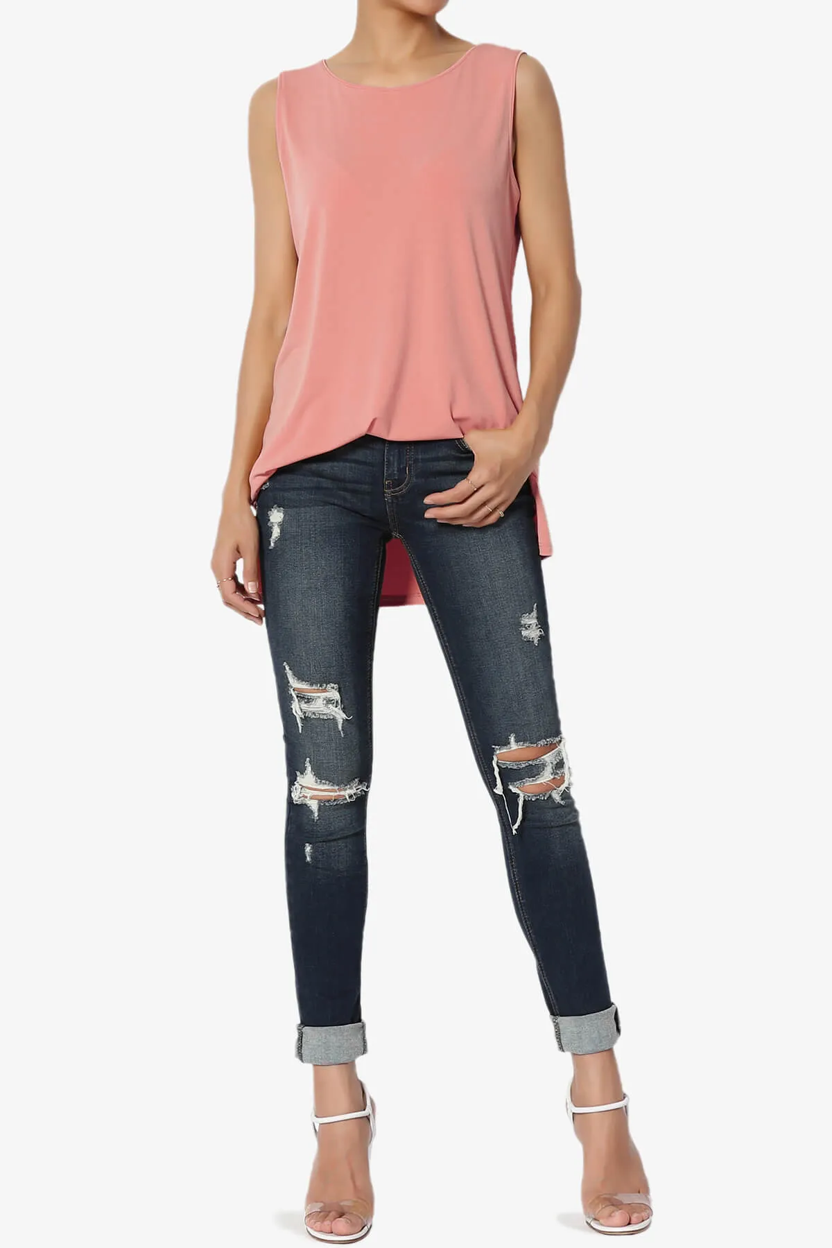 Lilly Sleeveless Side Slit Fluid Knit Tank Top