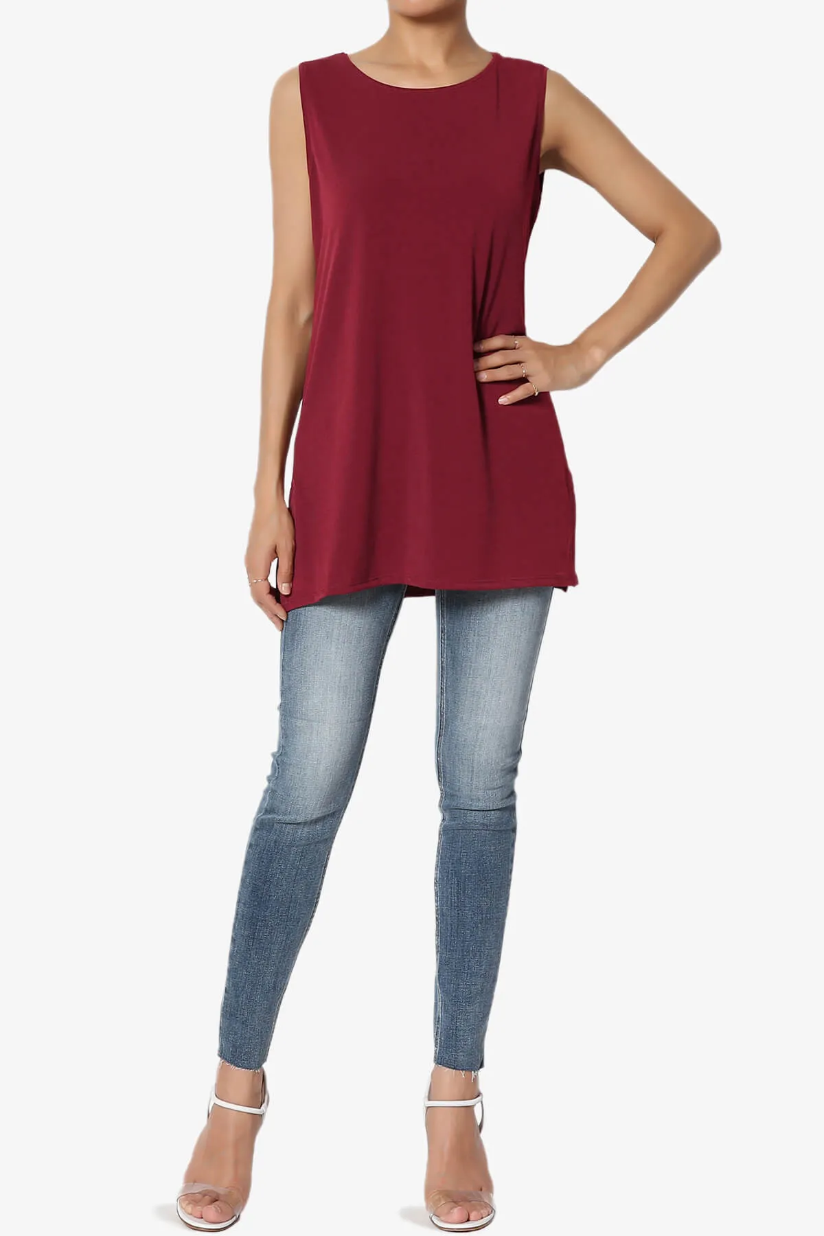 Lilly Sleeveless Side Slit Fluid Knit Tank Top