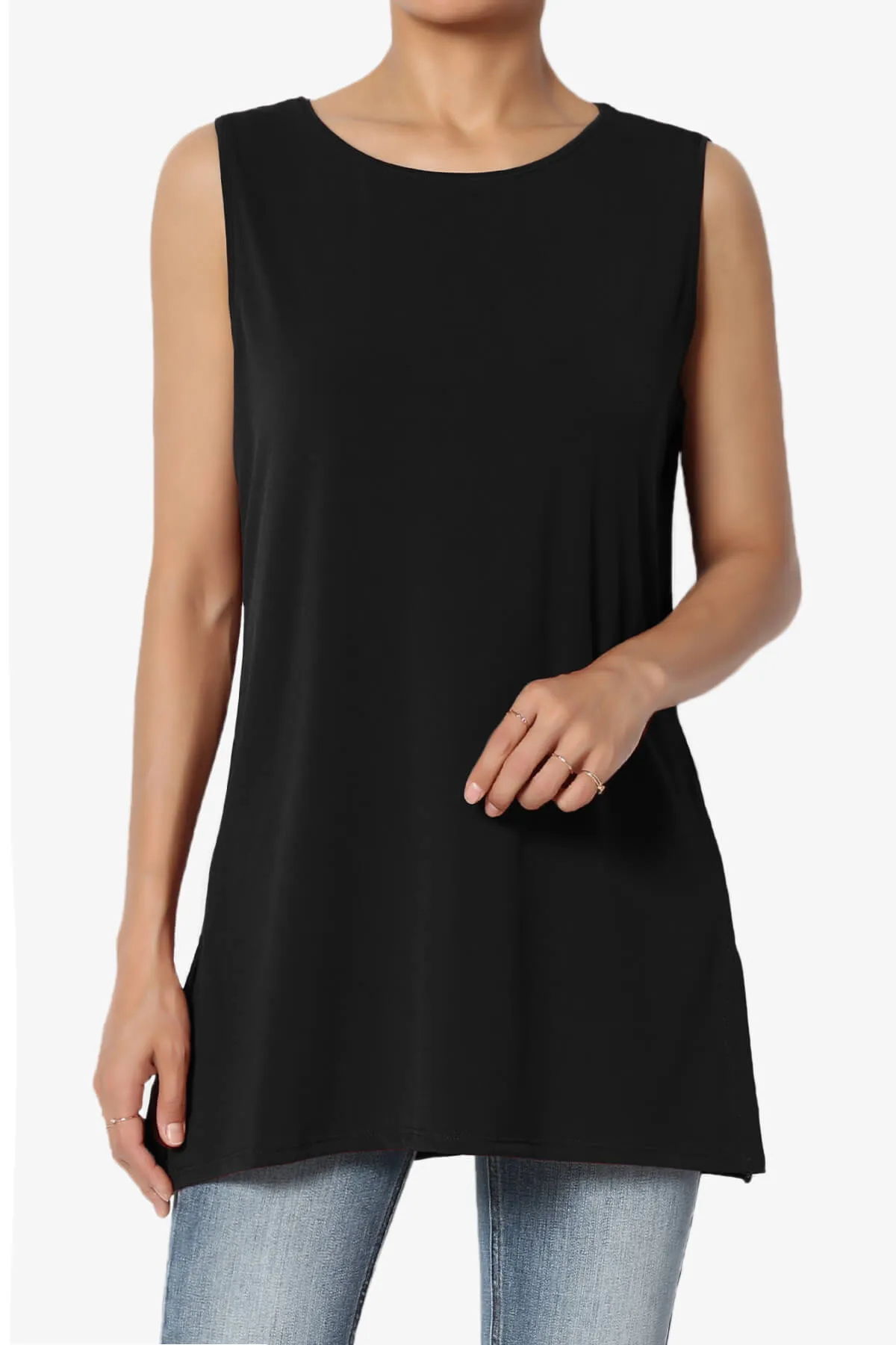Lilly Sleeveless Side Slit Fluid Knit Tank Top