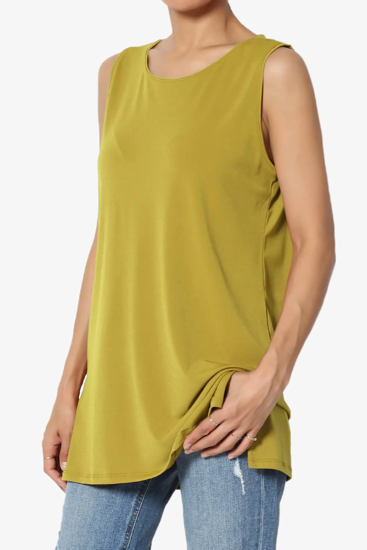 Lilly Sleeveless Side Slit Fluid Knit Tank Top