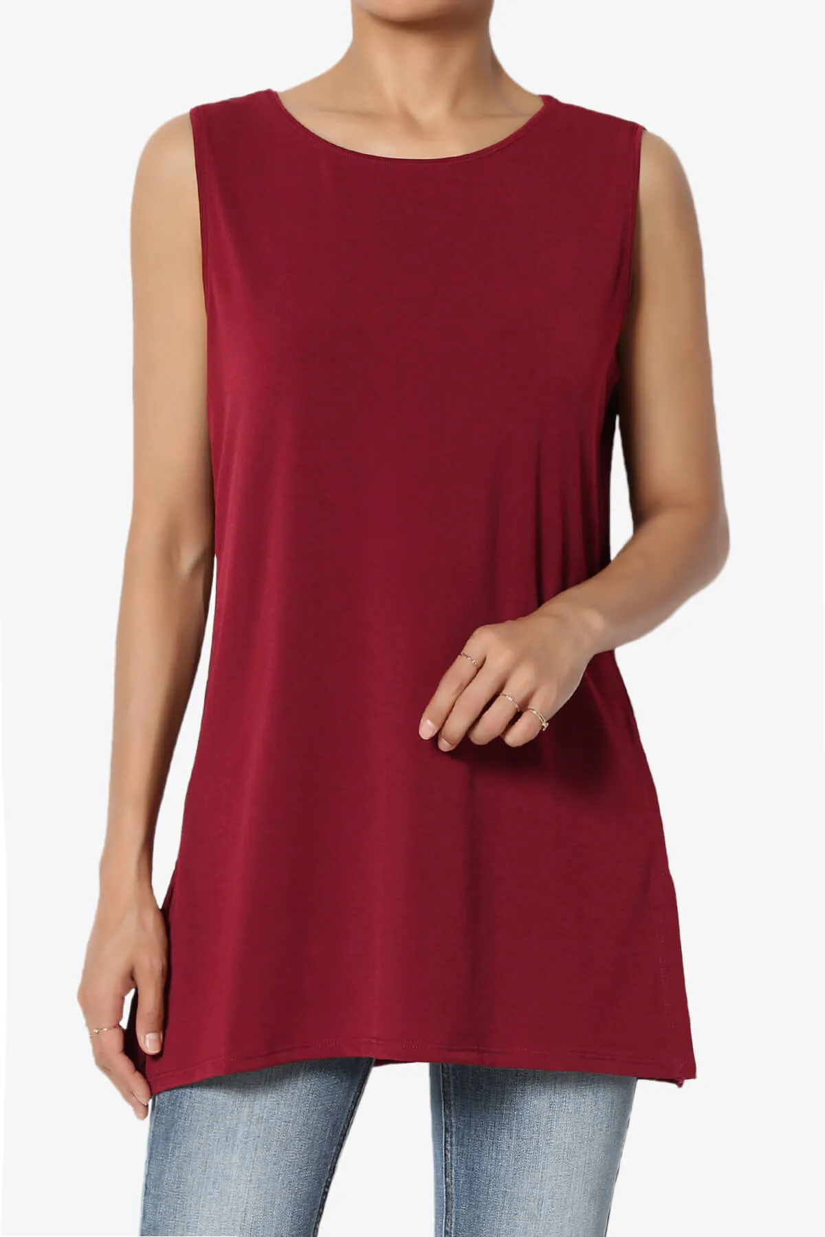 Lilly Sleeveless Side Slit Fluid Knit Tank Top
