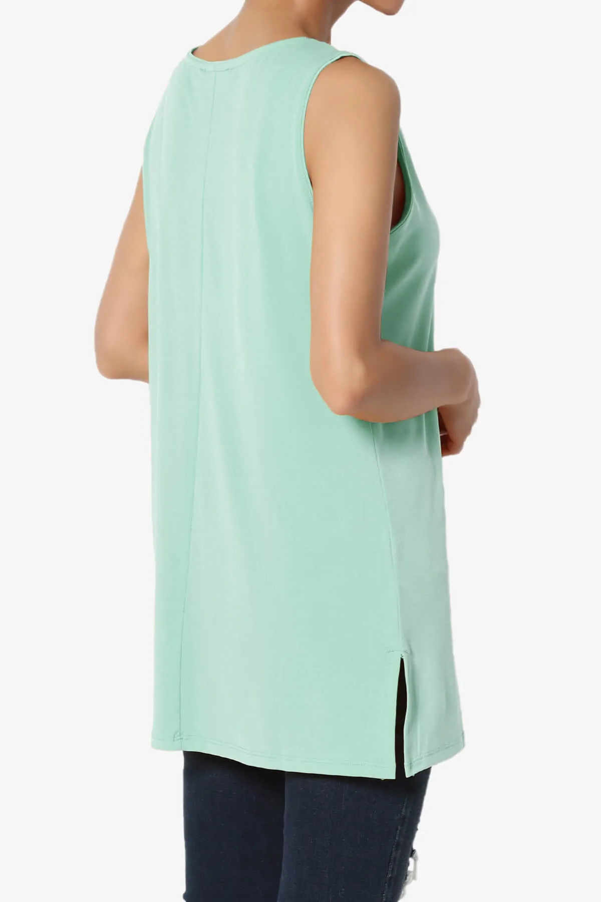 Lilly Sleeveless Side Slit Fluid Knit Tank Top