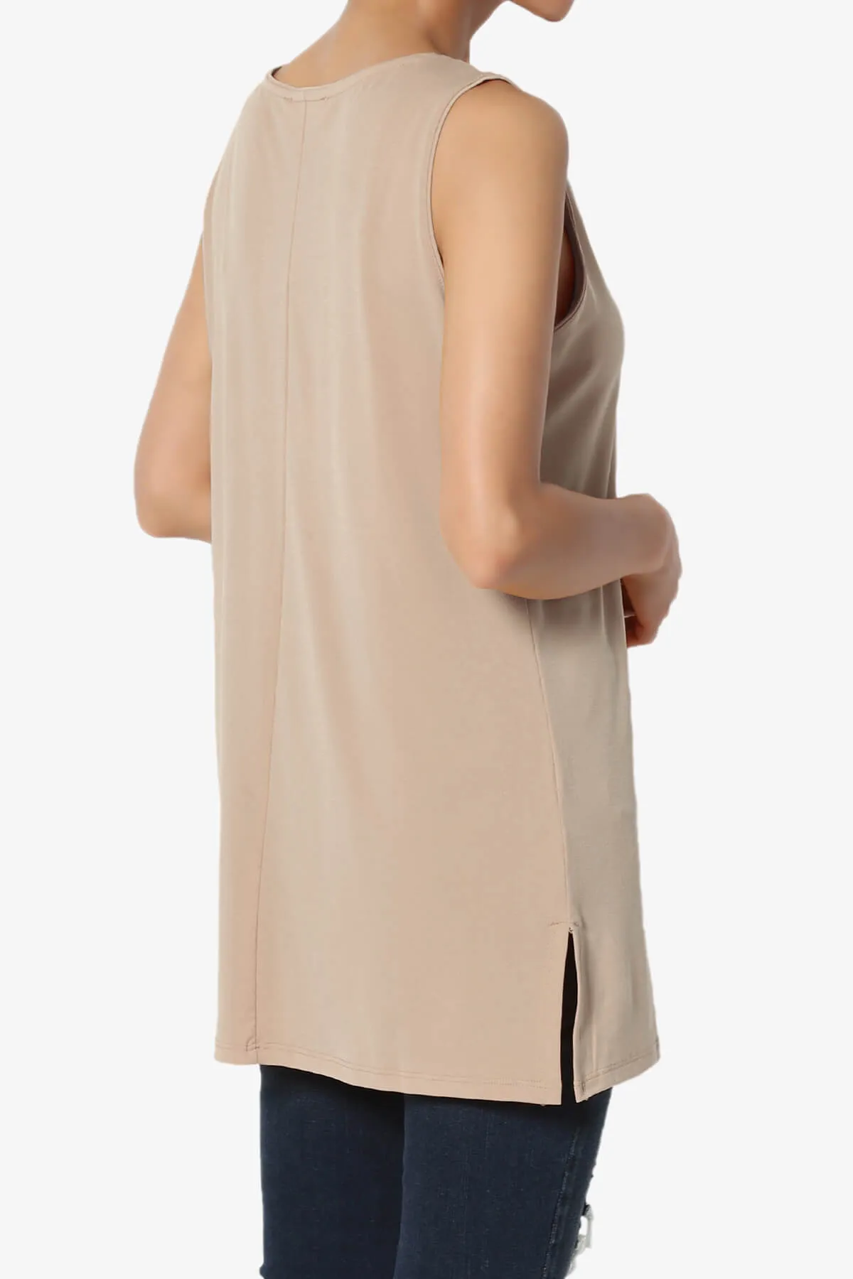Lilly Sleeveless Side Slit Fluid Knit Tank Top