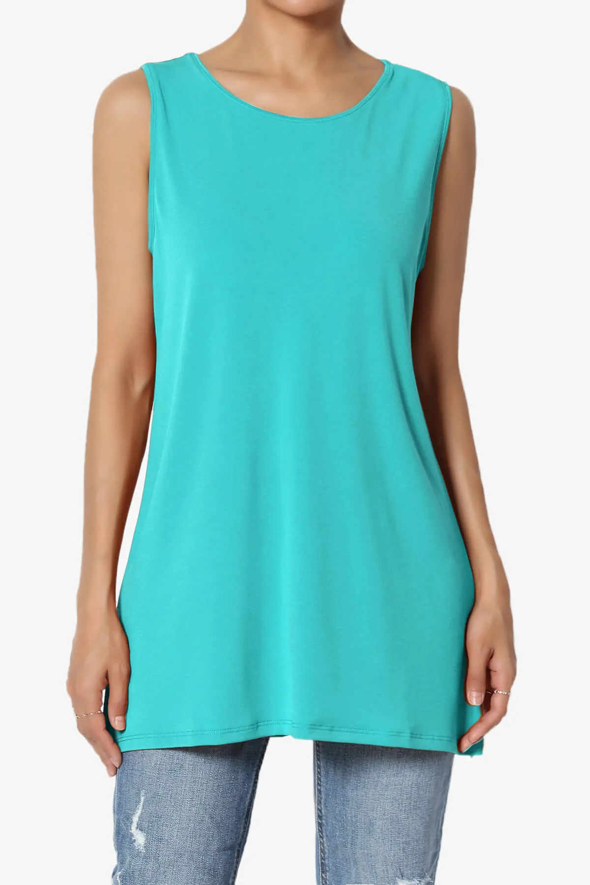 Lilly Sleeveless Side Slit Fluid Knit Tank Top