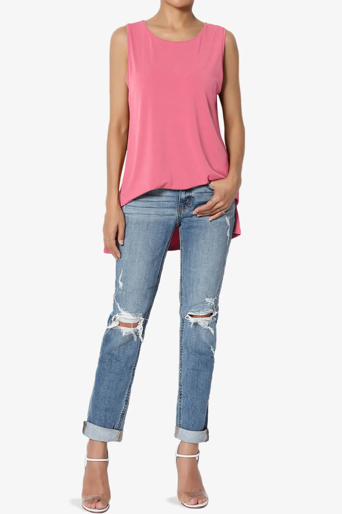 Lilly Sleeveless Side Slit Fluid Knit Tank Top