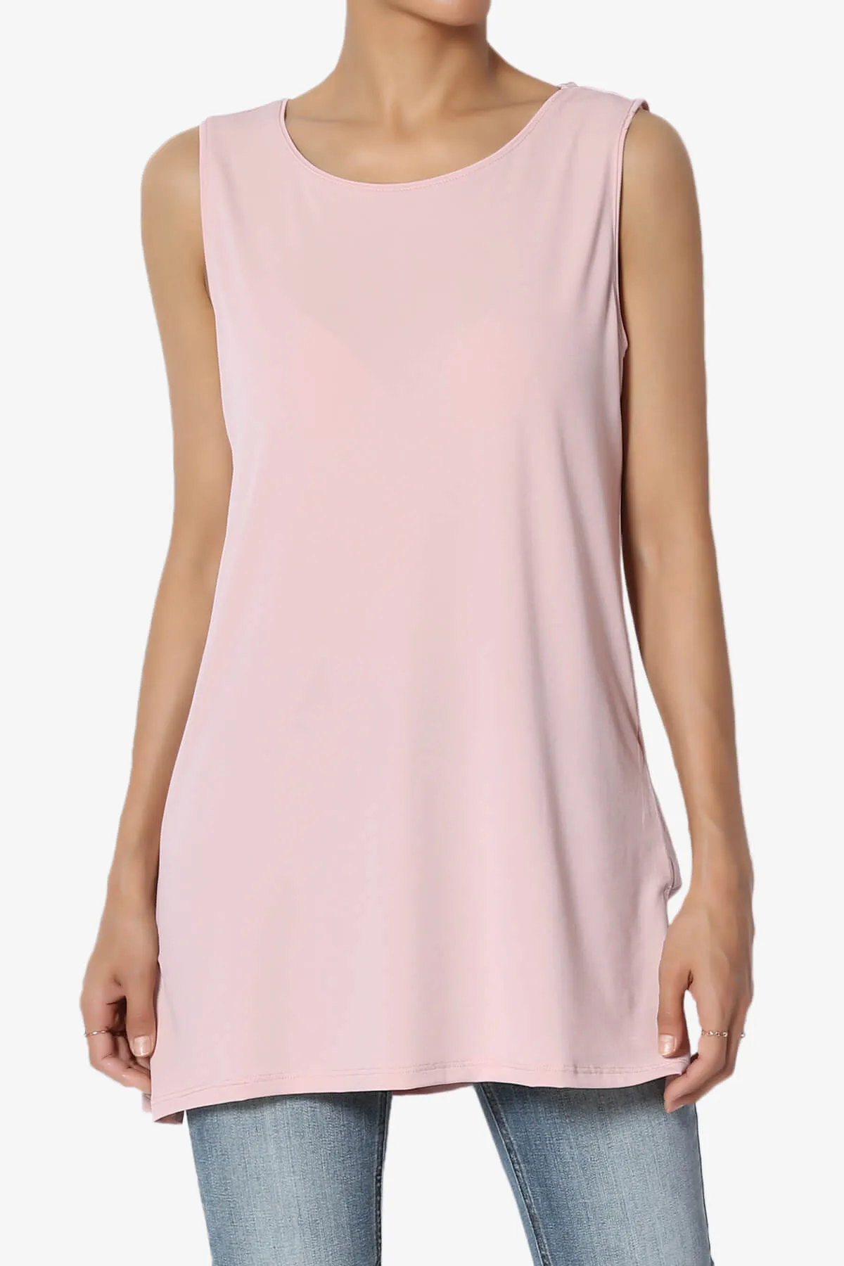 Lilly Sleeveless Side Slit Fluid Knit Tank Top