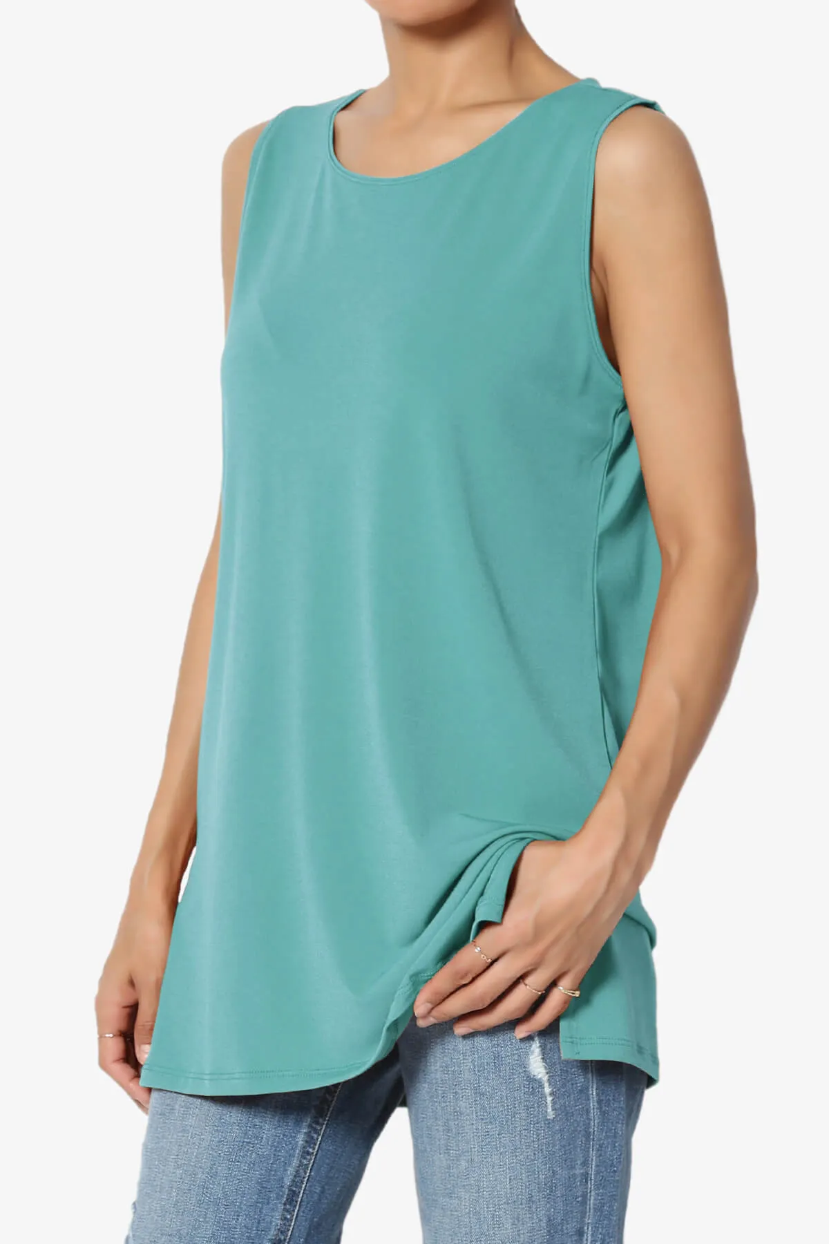 Lilly Sleeveless Side Slit Fluid Knit Tank Top