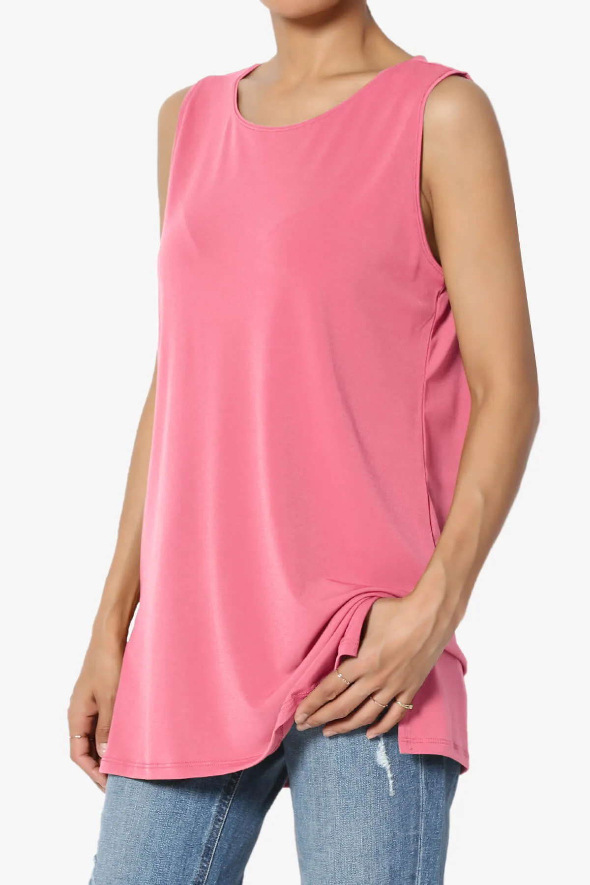 Lilly Sleeveless Side Slit Fluid Knit Tank Top