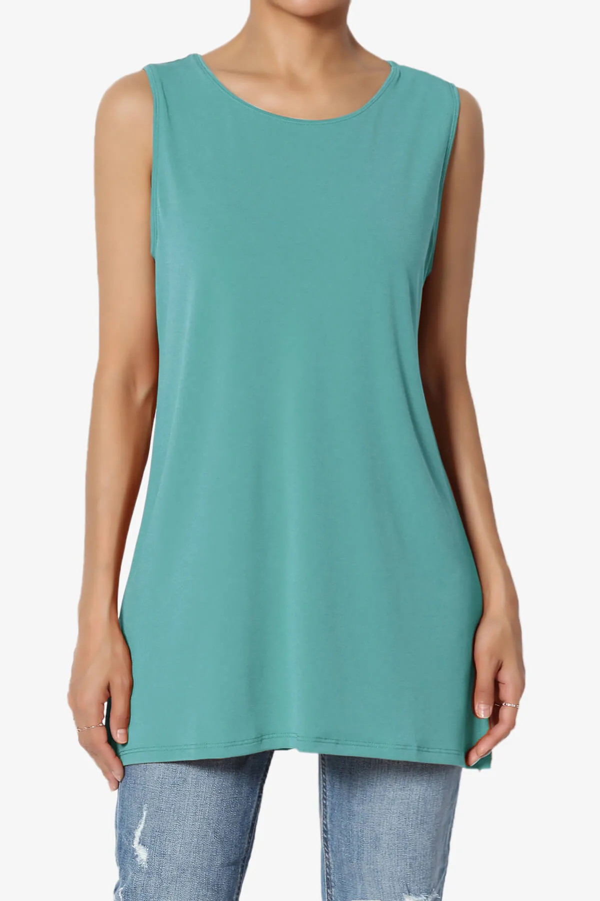Lilly Sleeveless Side Slit Fluid Knit Tank Top