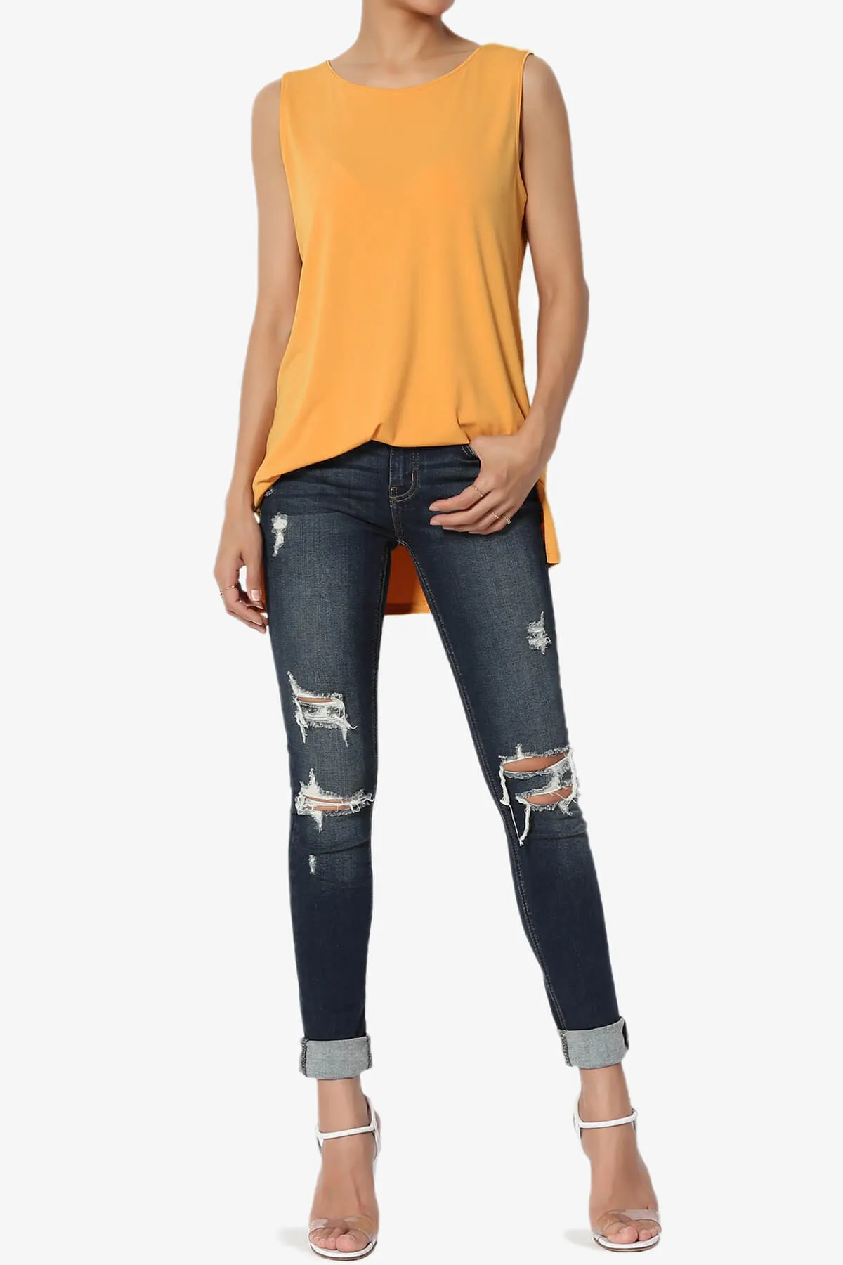 Lilly Sleeveless Side Slit Fluid Knit Tank Top