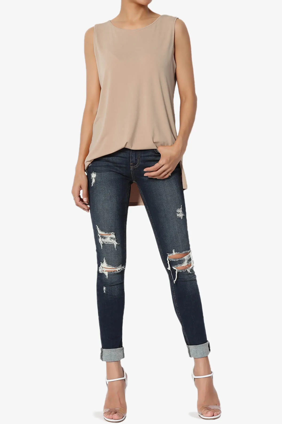 Lilly Sleeveless Side Slit Fluid Knit Tank Top