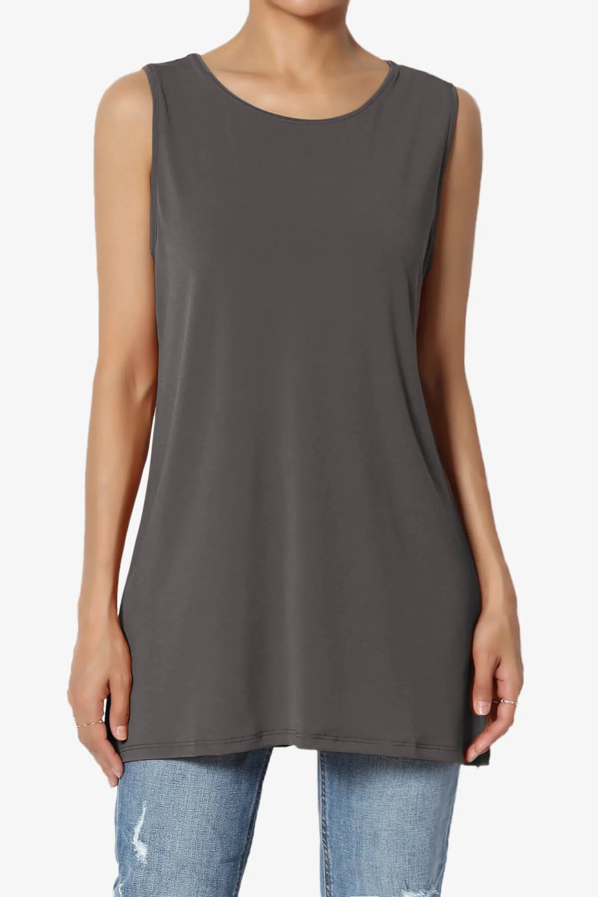 Lilly Sleeveless Side Slit Fluid Knit Tank Top