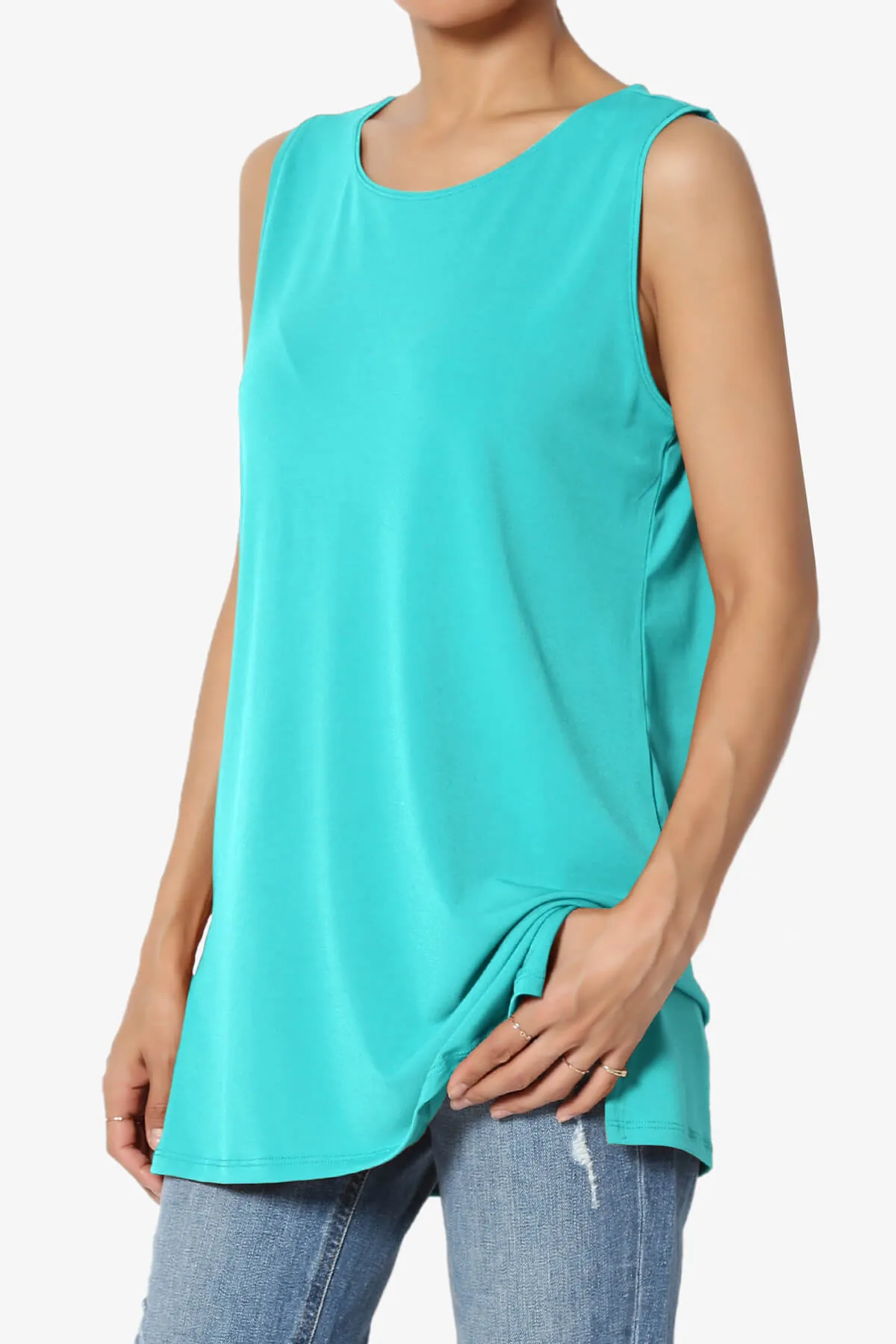 Lilly Sleeveless Side Slit Fluid Knit Tank Top