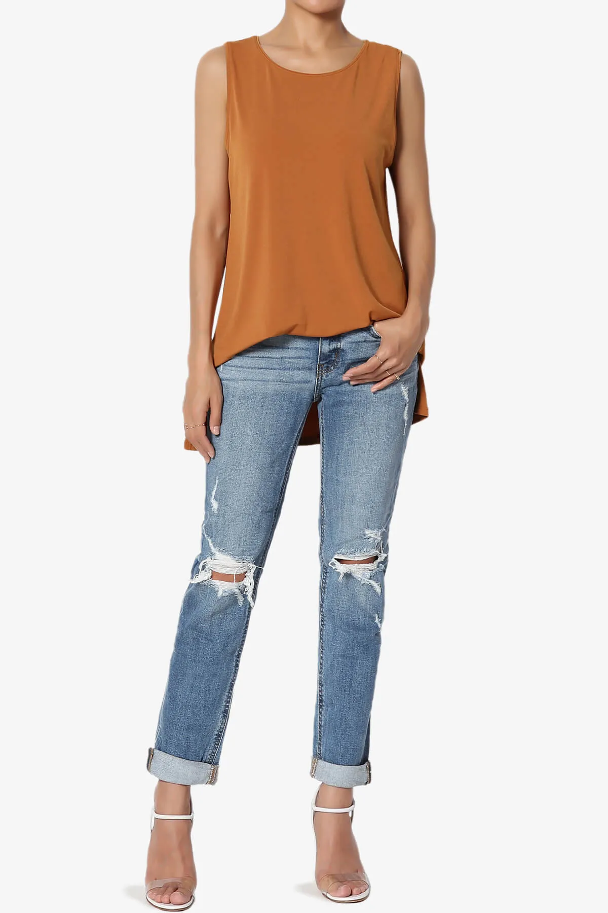 Lilly Sleeveless Side Slit Fluid Knit Tank Top