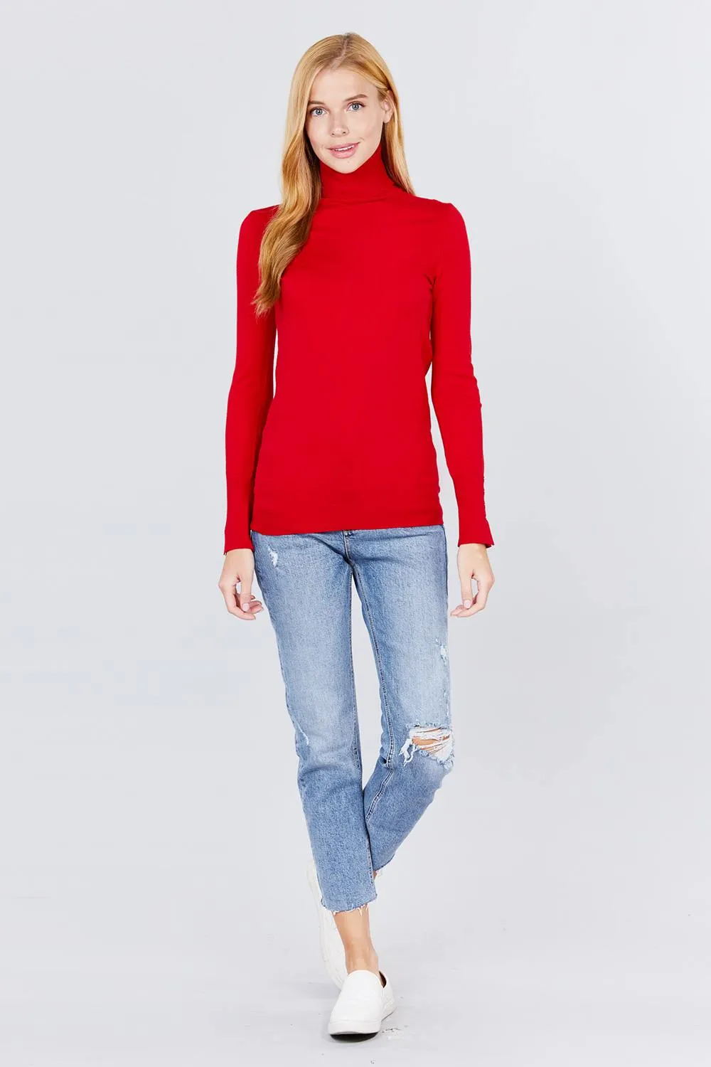 Long Sleeve With Metal Button Detail Turtle Neck Viscose Sweater