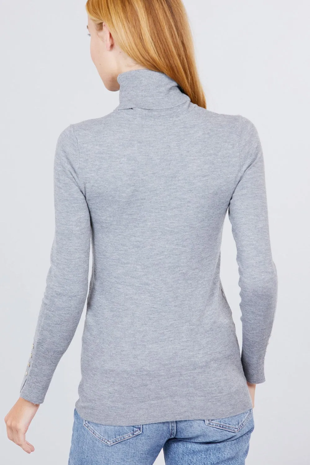 Long Sleeve With Metal Button Detail Turtle Neck Viscose Sweater