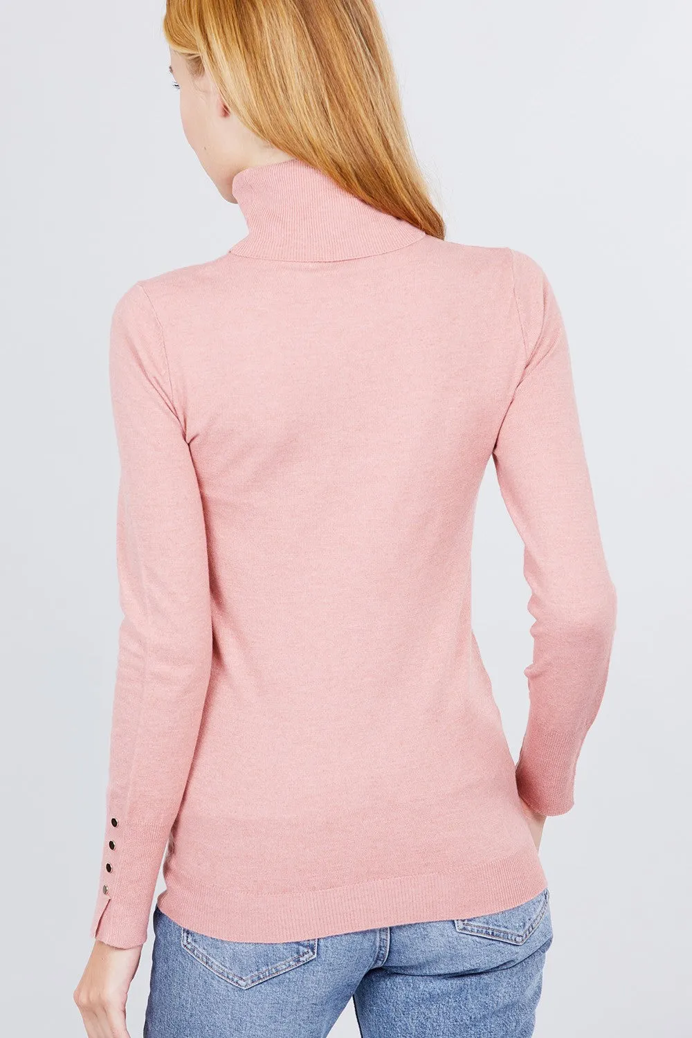Long Sleeve With Metal Button Detail Turtle Neck Viscose Sweater