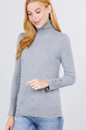Long Sleeve With Metal Button Detail Turtle Neck Viscose Sweater