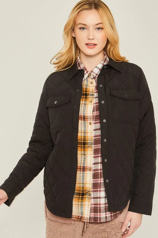 Love Tree Woven Solid Bust Pocket Shacket