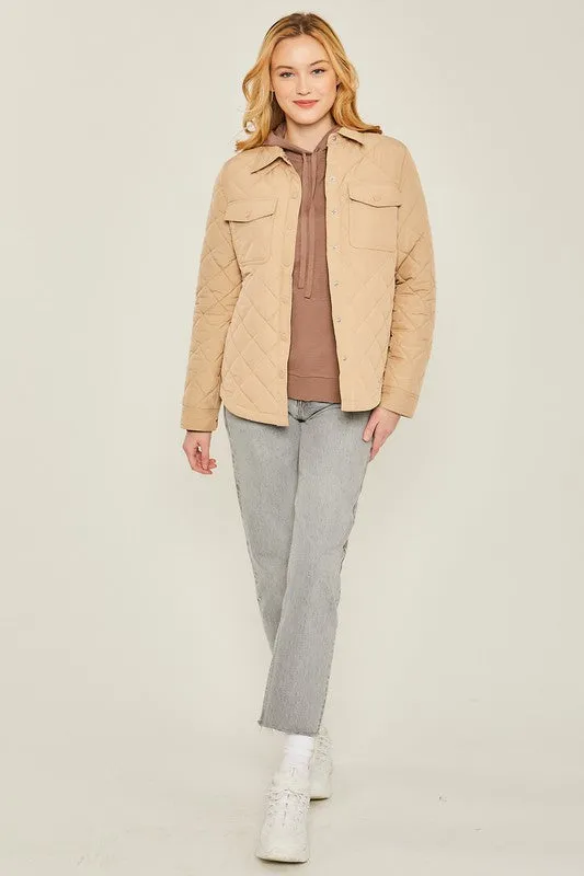 Love Tree Woven Solid Bust Pocket Shacket