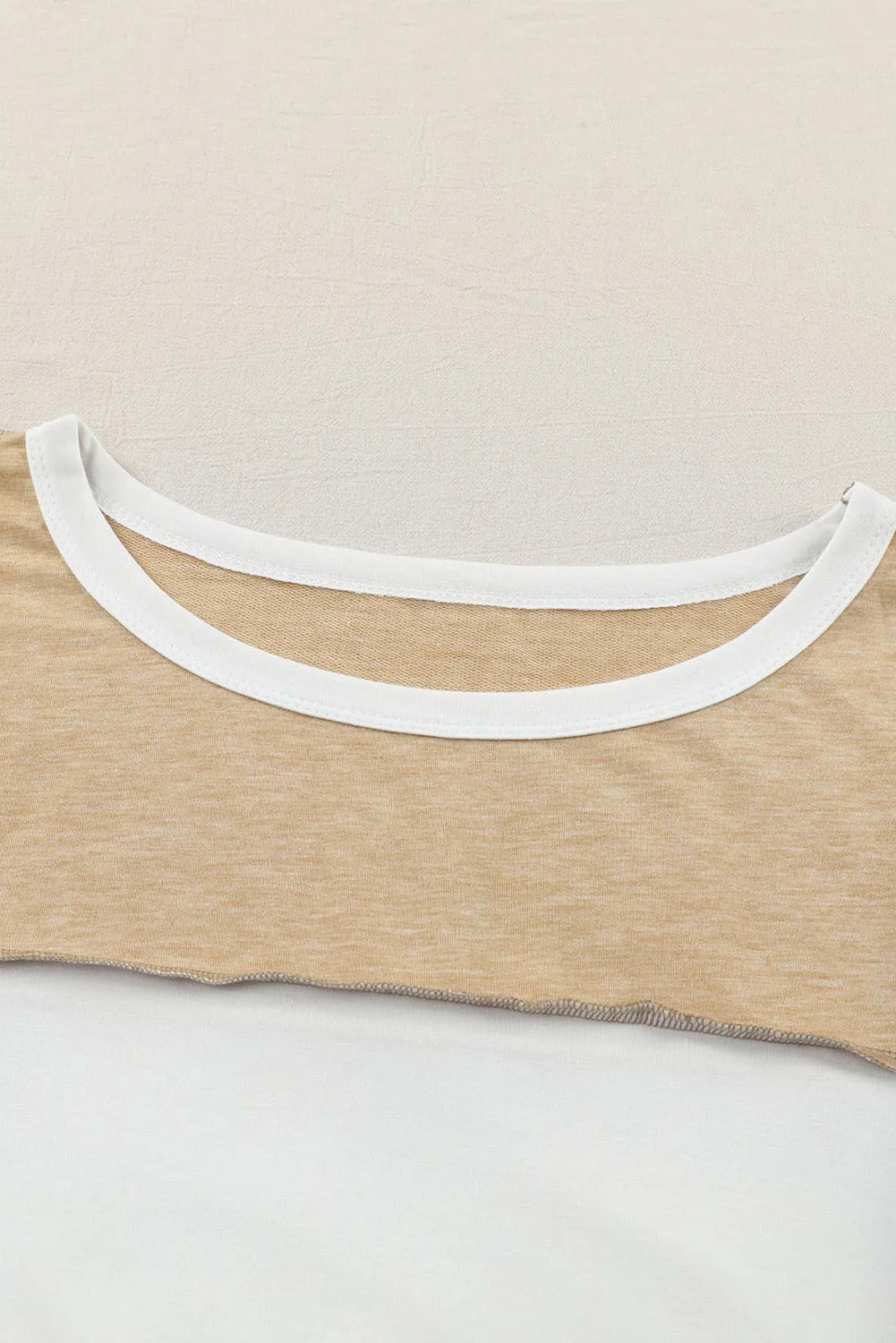 Madison Exposed Seam Contrast Round Neck Long Sleeve Top