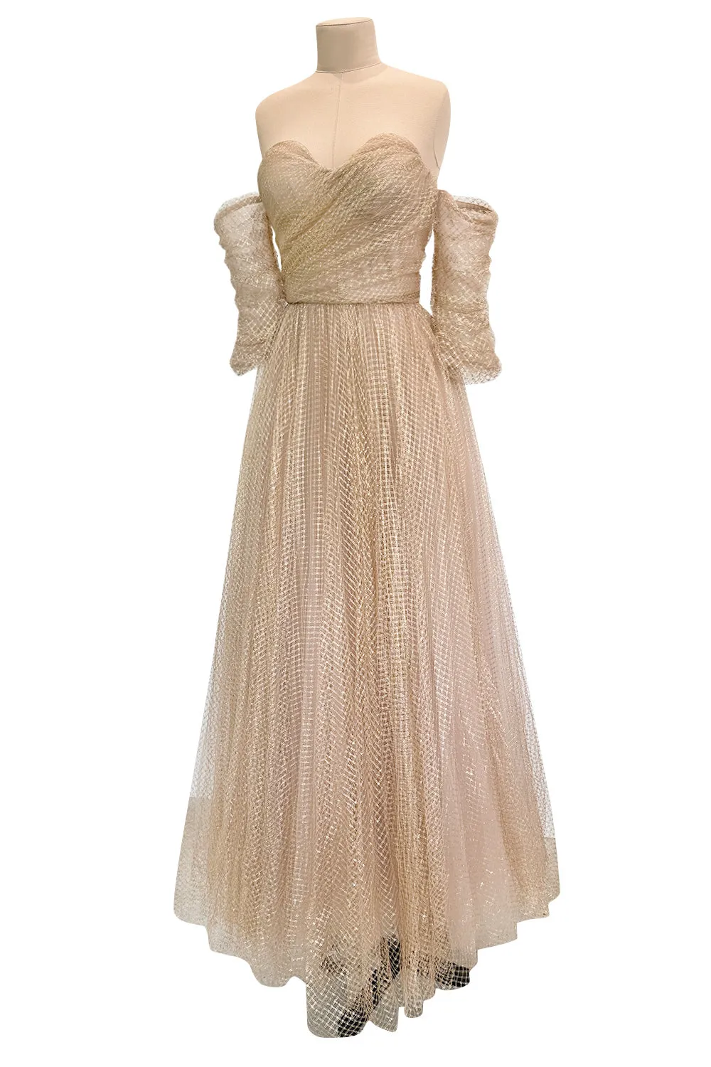 Magical Fall 2021 Christian Dior by Maria Grazia Chiuri Fine Gold Metallic Net Dress w Full Skirt
