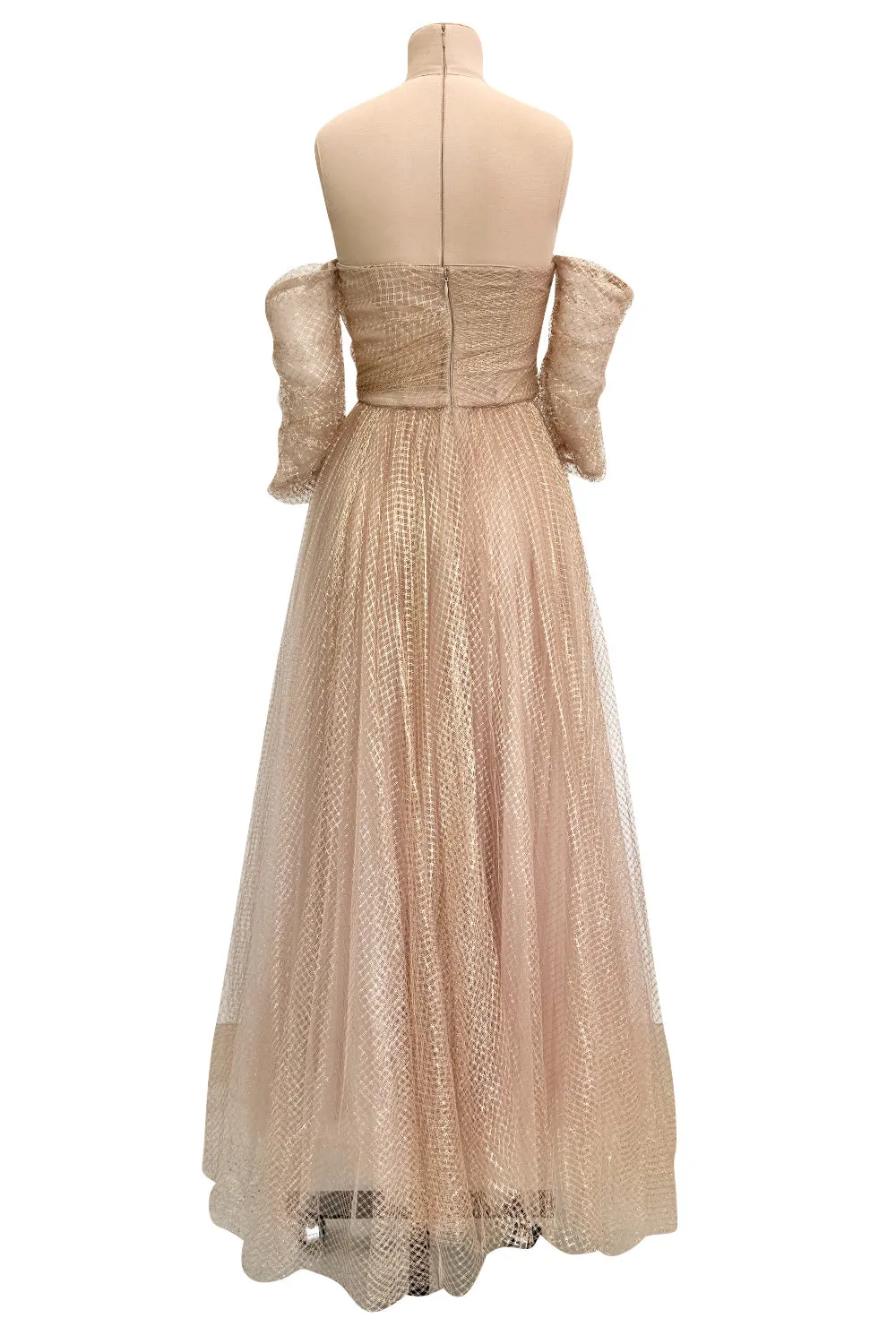 Magical Fall 2021 Christian Dior by Maria Grazia Chiuri Fine Gold Metallic Net Dress w Full Skirt