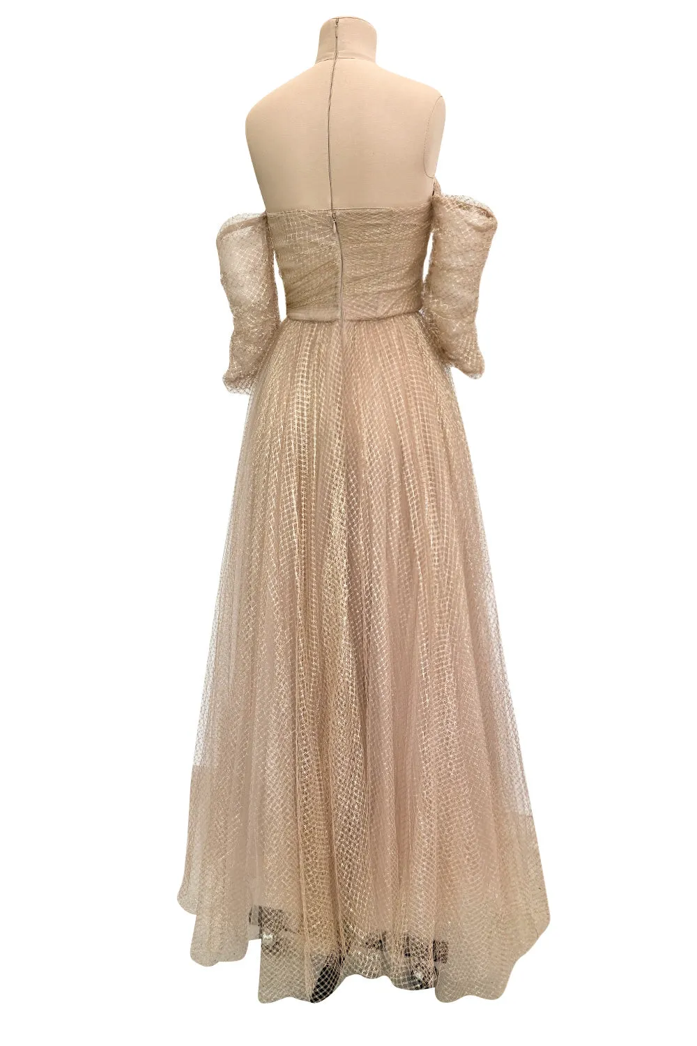Magical Fall 2021 Christian Dior by Maria Grazia Chiuri Fine Gold Metallic Net Dress w Full Skirt