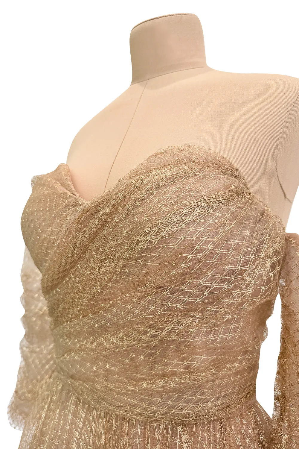 Magical Fall 2021 Christian Dior by Maria Grazia Chiuri Fine Gold Metallic Net Dress w Full Skirt