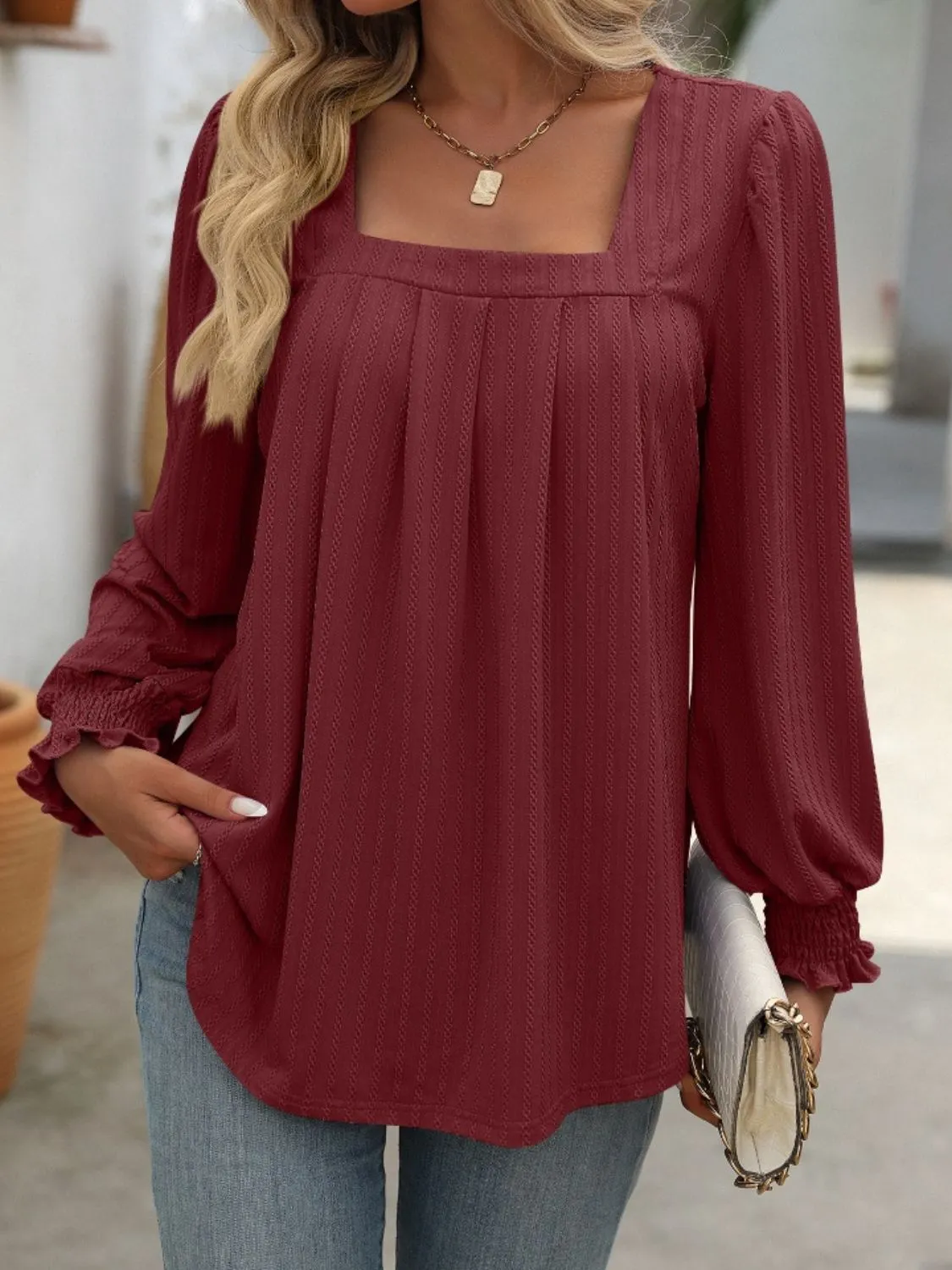 Mandy Square Neck Lantern Sleeve Top (7 Colors)