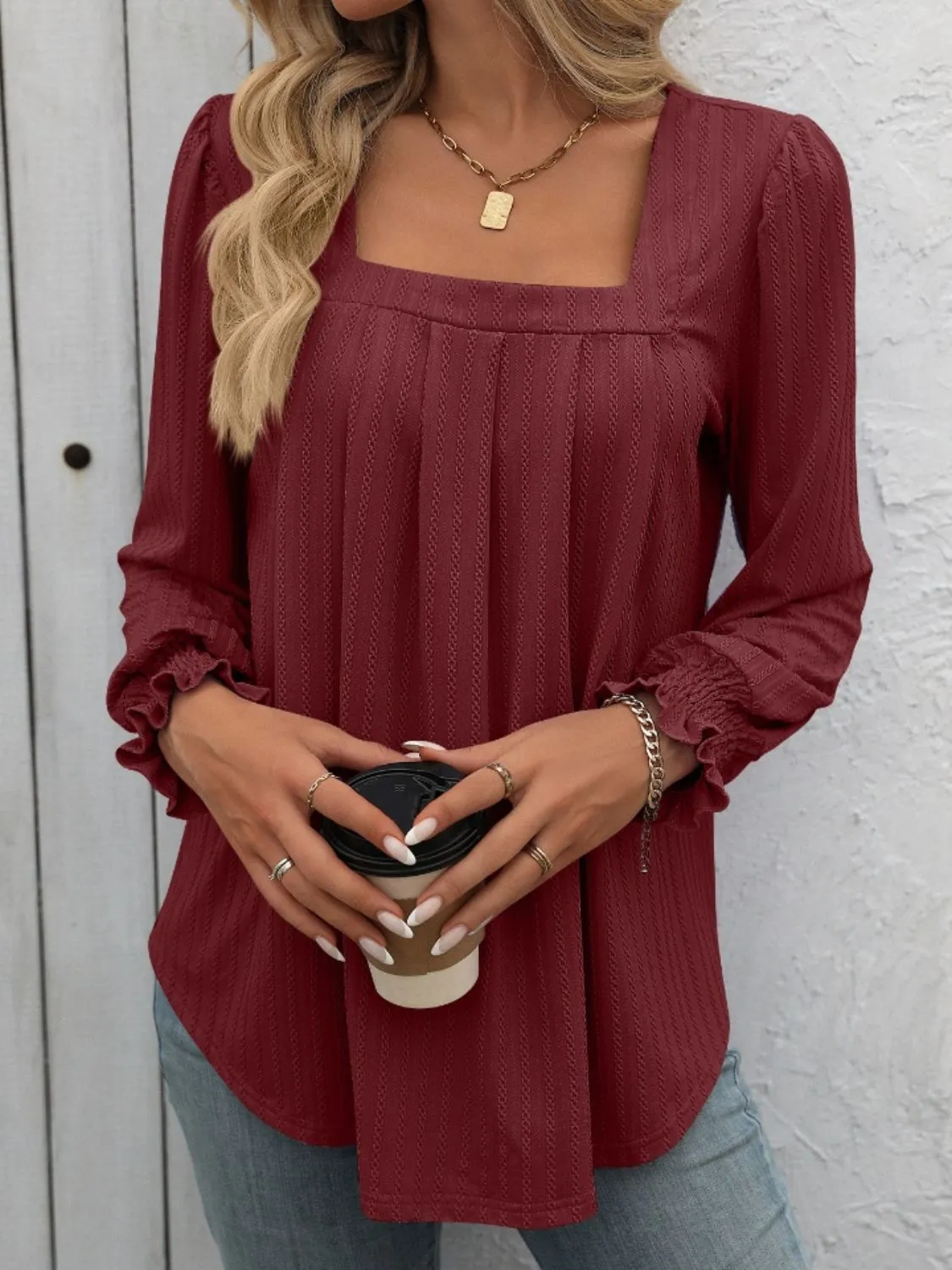 Mandy Square Neck Lantern Sleeve Top (7 Colors)
