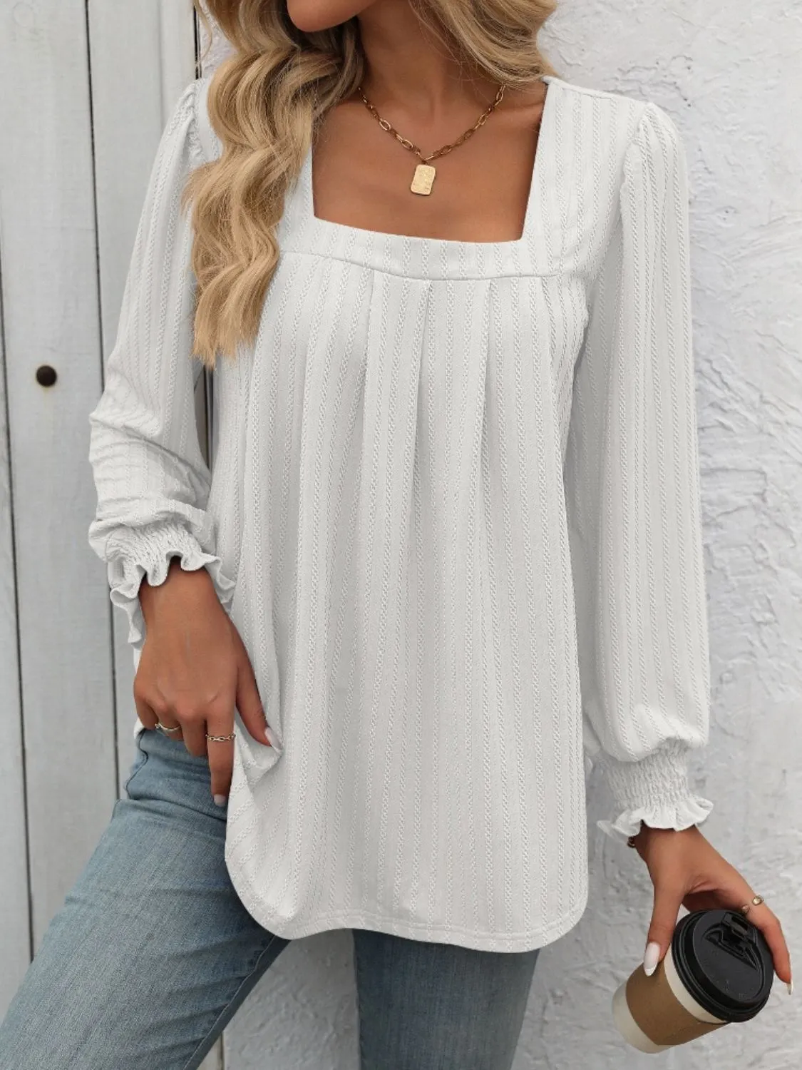 Mandy Square Neck Lantern Sleeve Top (7 Colors)