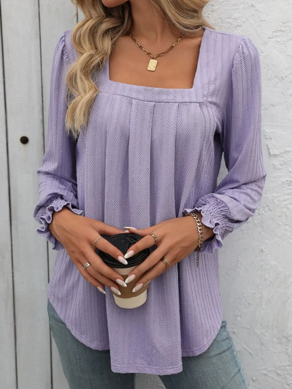 Mandy Square Neck Lantern Sleeve Top (7 Colors)