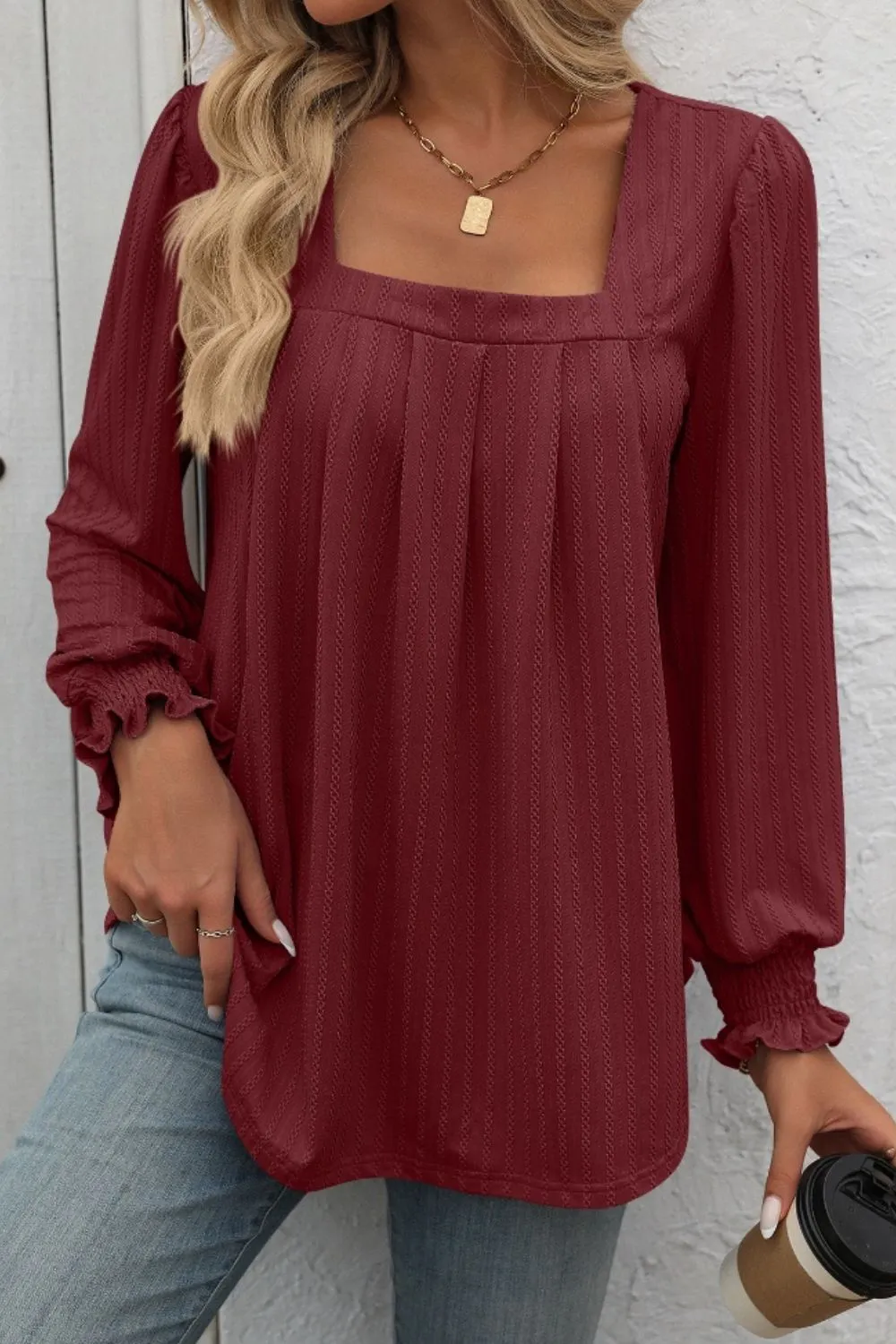 Mandy Square Neck Lantern Sleeve Top (7 Colors)