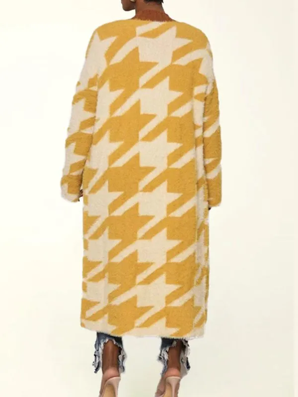 Mangocouture Houndstooth Open-Front Cardigan