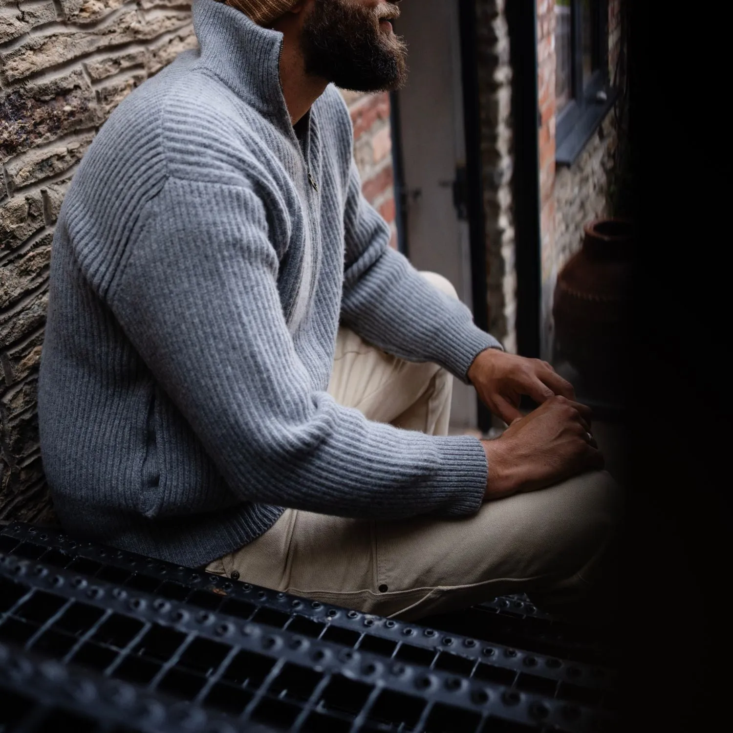 Men's Ribbed Zip Wool Cardigan