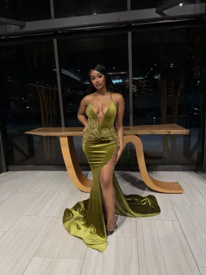 Mina Gown In Olive Green