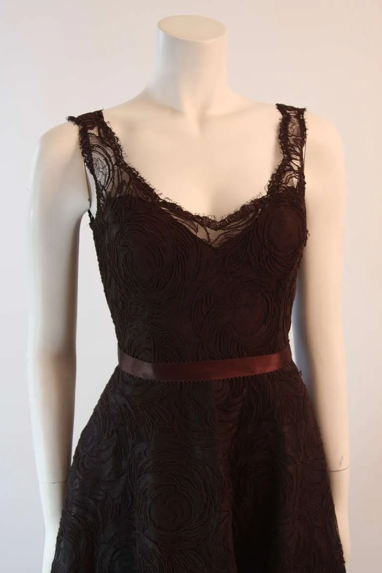 MONIQUE LHUILLIER Brown Lace Cocktail Dress Size 8