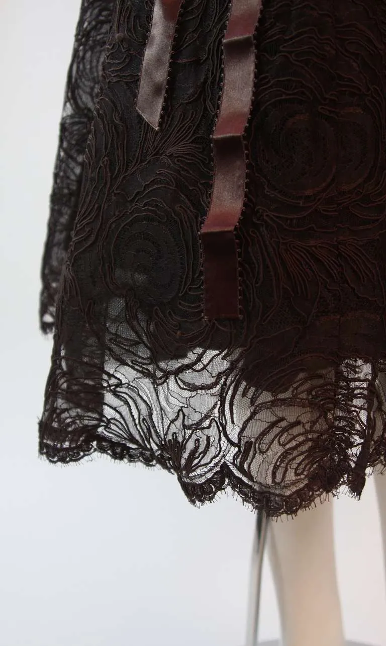 MONIQUE LHUILLIER Brown Lace Cocktail Dress Size 8