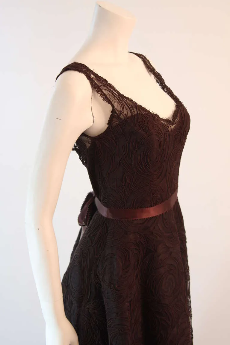 MONIQUE LHUILLIER Brown Lace Cocktail Dress Size 8