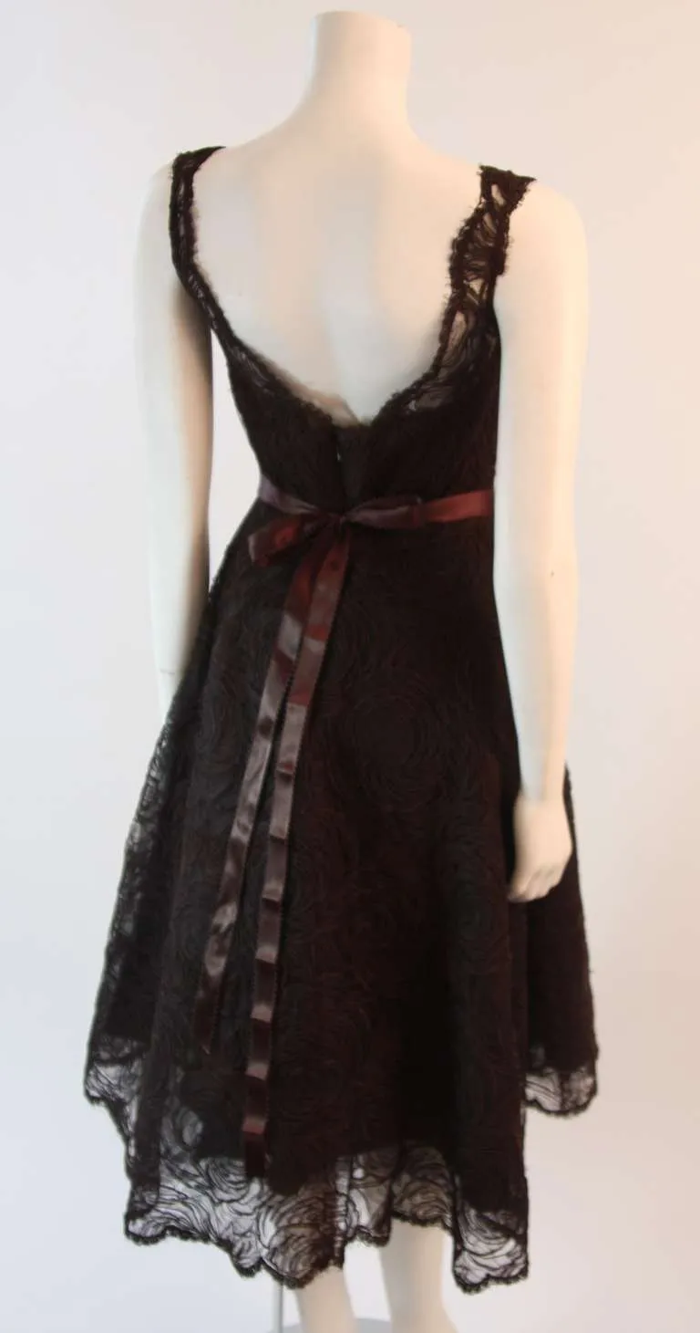 MONIQUE LHUILLIER Brown Lace Cocktail Dress Size 8