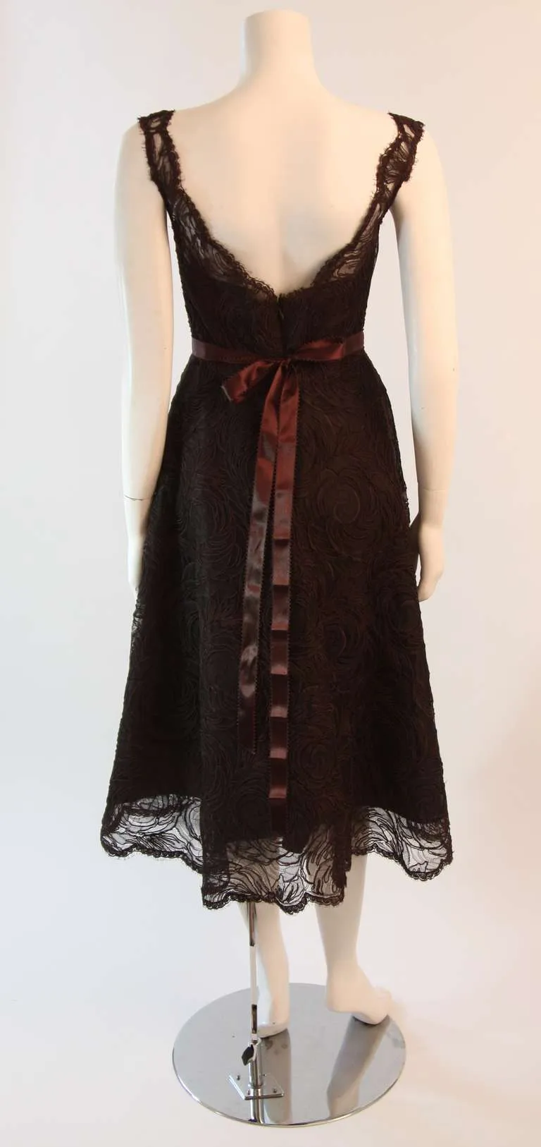 MONIQUE LHUILLIER Brown Lace Cocktail Dress Size 8