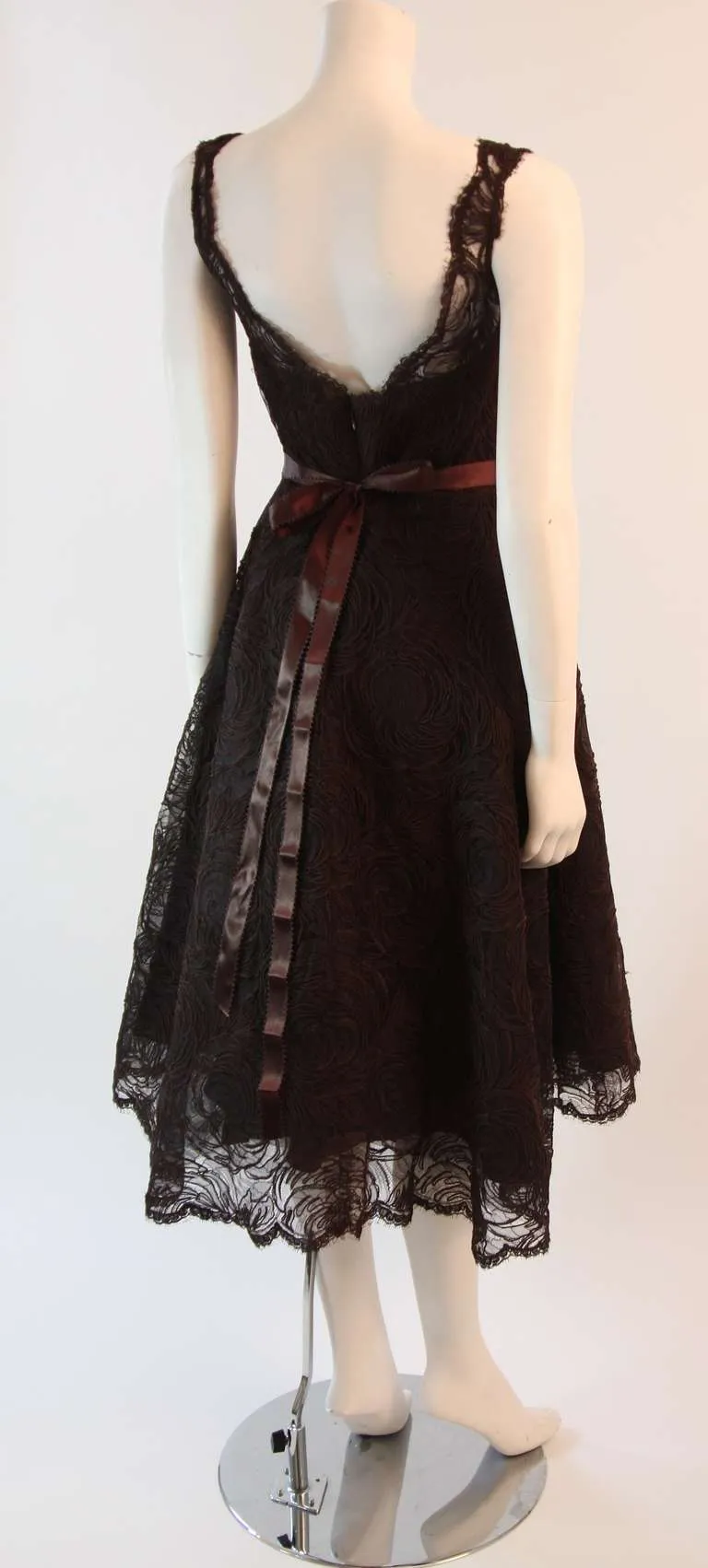 MONIQUE LHUILLIER Brown Lace Cocktail Dress Size 8