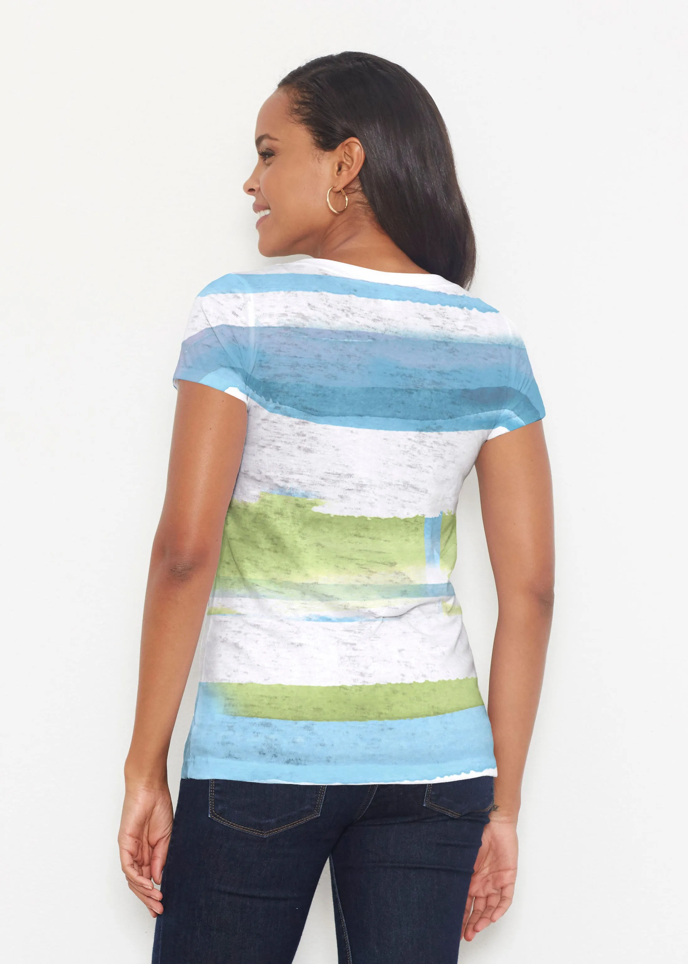 Multi Stripe Blue (7843) ~ Signature Short Sleeve Scoop Shirt