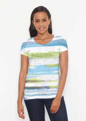 Multi Stripe Blue (7843) ~ Signature Short Sleeve Scoop Shirt