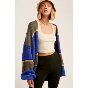 Multi Striped Open Cardigan Sweater