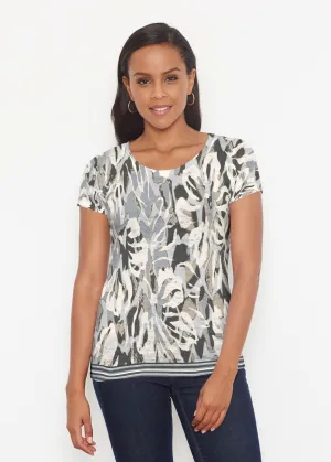 Mystic Floral Stripe Grey (19170) ~ Signature Short Sleeve Scoop Shirt
